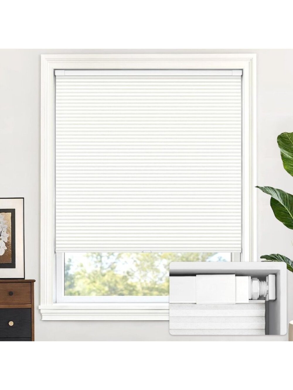 Cordless Cellular Shades, No Drill Installation, 18" W x 36" H, White Window